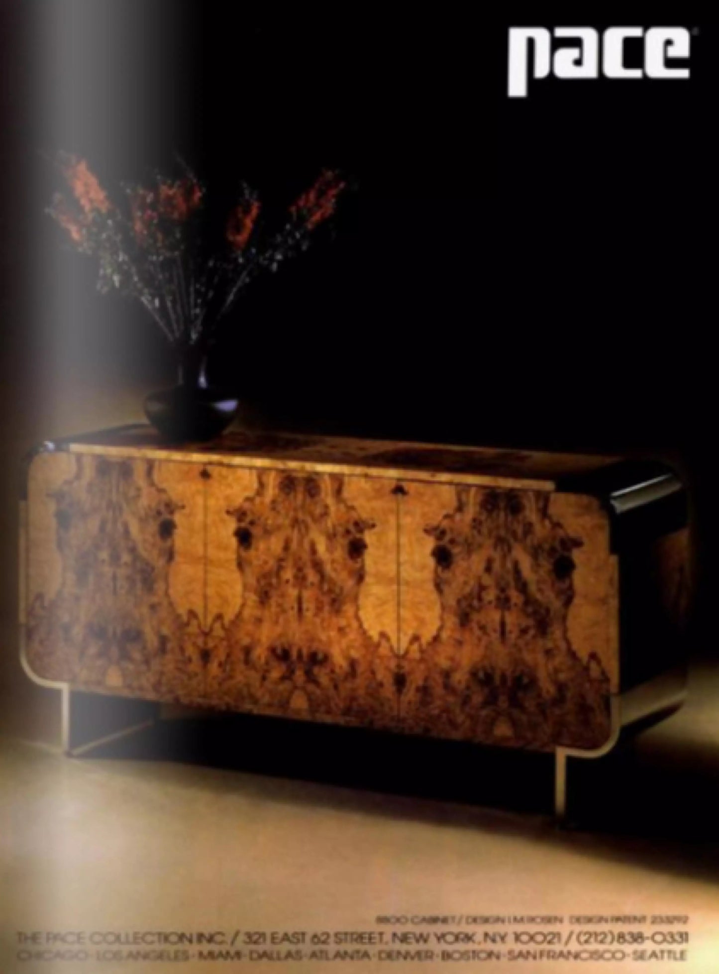 Pace Burl Wood and Chrome Credenza by Leon Rosen, circa 1974
