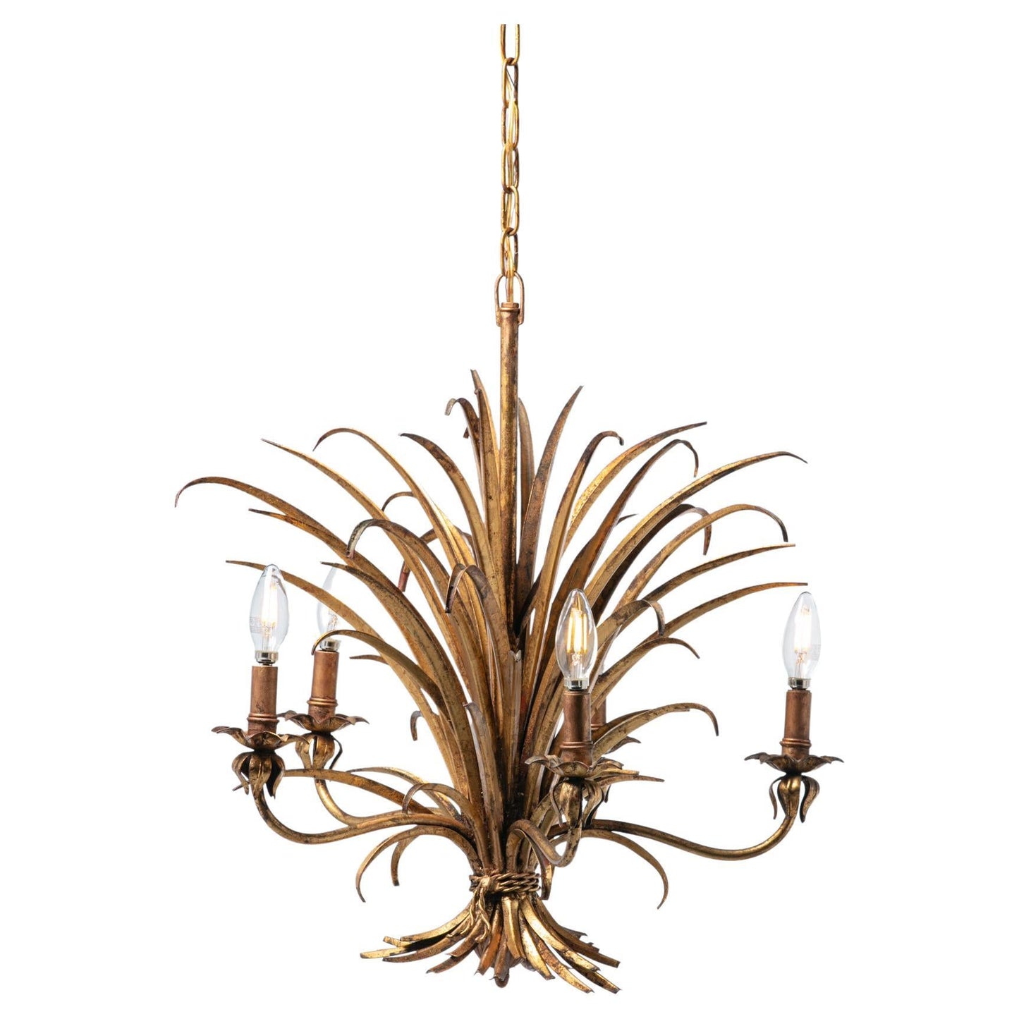 1940s Hollywood Regency Hans Kögl Gilt Sheaf of Wheat Five Arm Chandelier