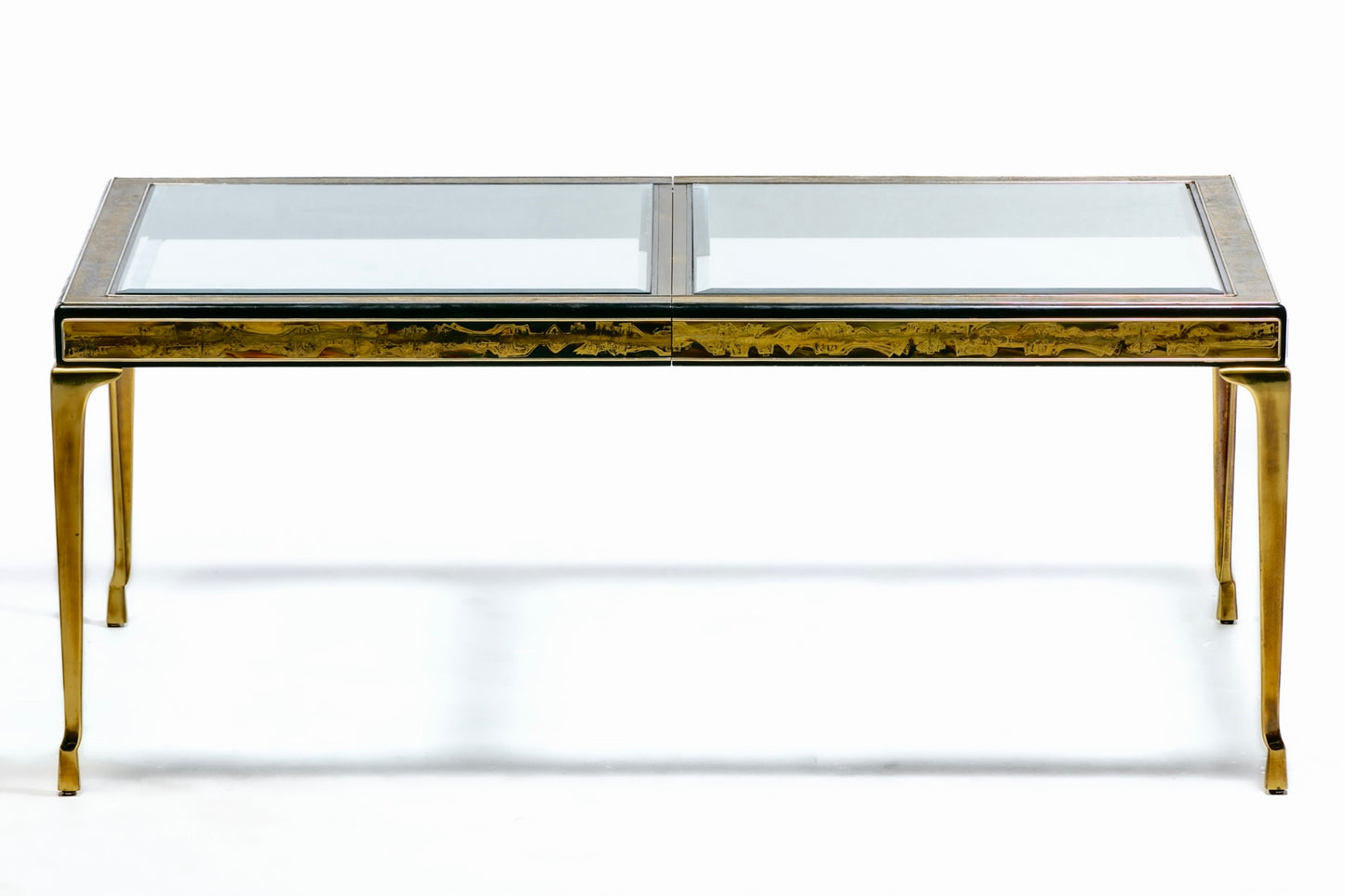 Bernhard Rohne Acid Etched Expandable Dining Table with Cabriolet Brass Legs