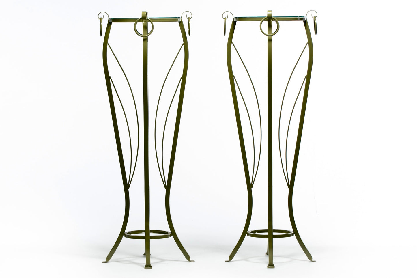 Hollywood Regency Tall Green Pedestals with Curvaceous Roman Urn Silhouette