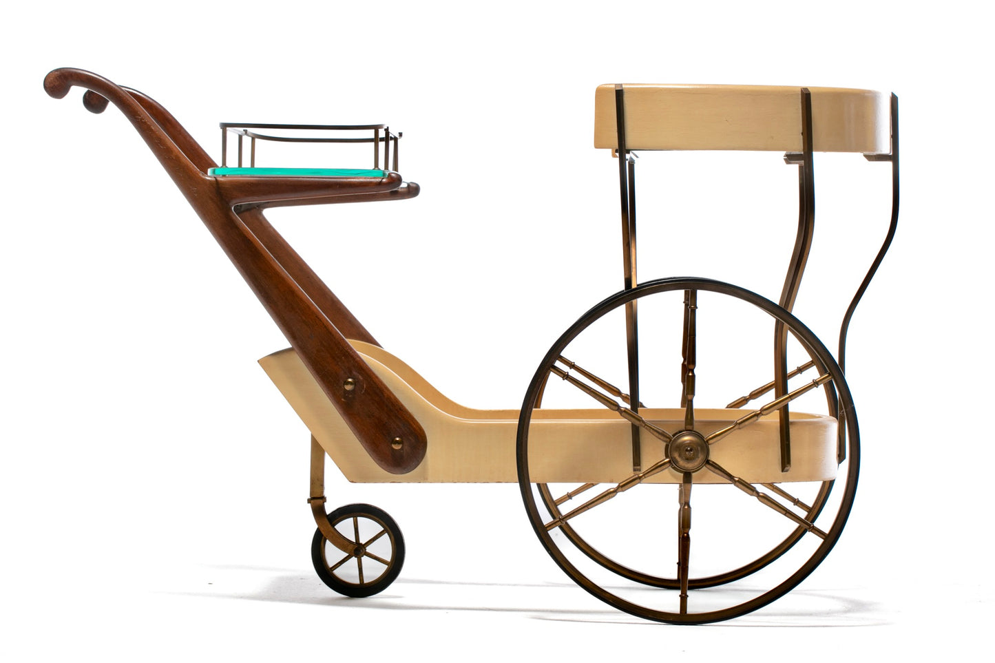 Italian Mid Century Modern Ivory Cream Goatskin Bar Cart by Aldo Tura c. 1965