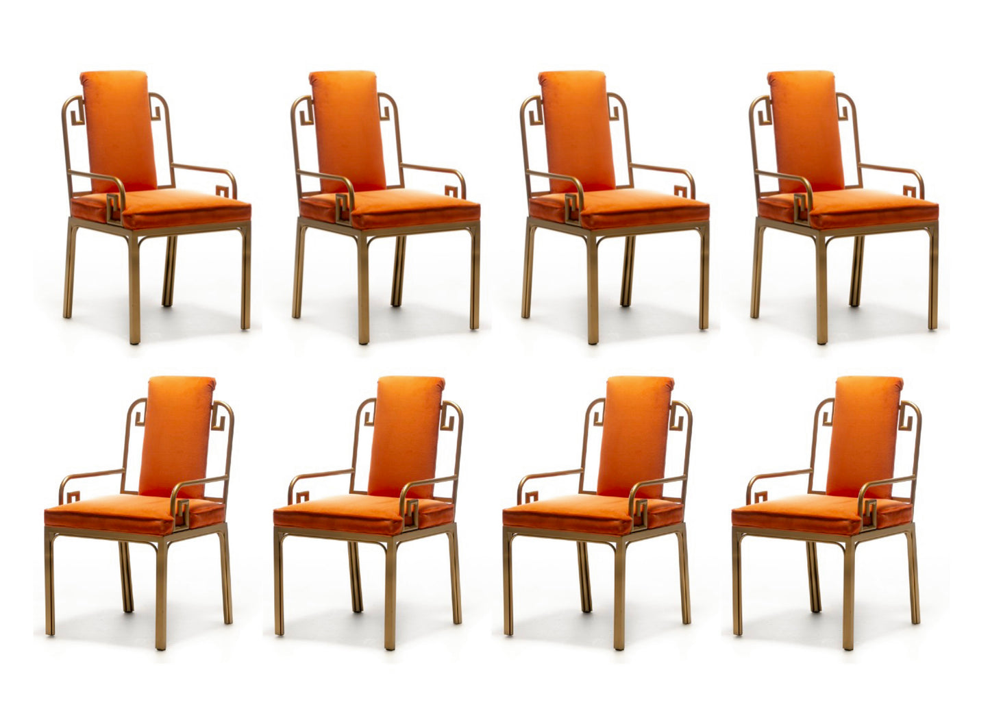 Mastercraft Brass Greek Key Hollywood Regency Dining Chairs Set of 8