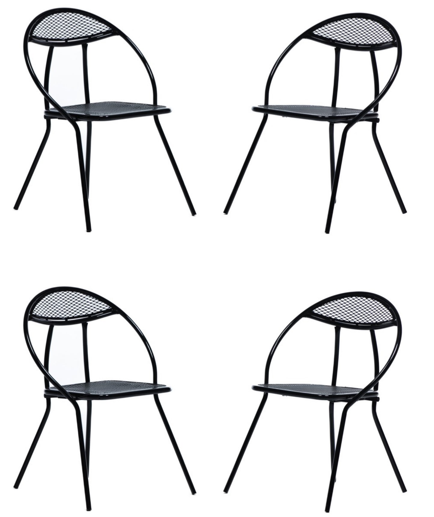 Mid Century Modern Outdoor Black Metal & Mesh Patio Folding Chairs by Rid-Jid
