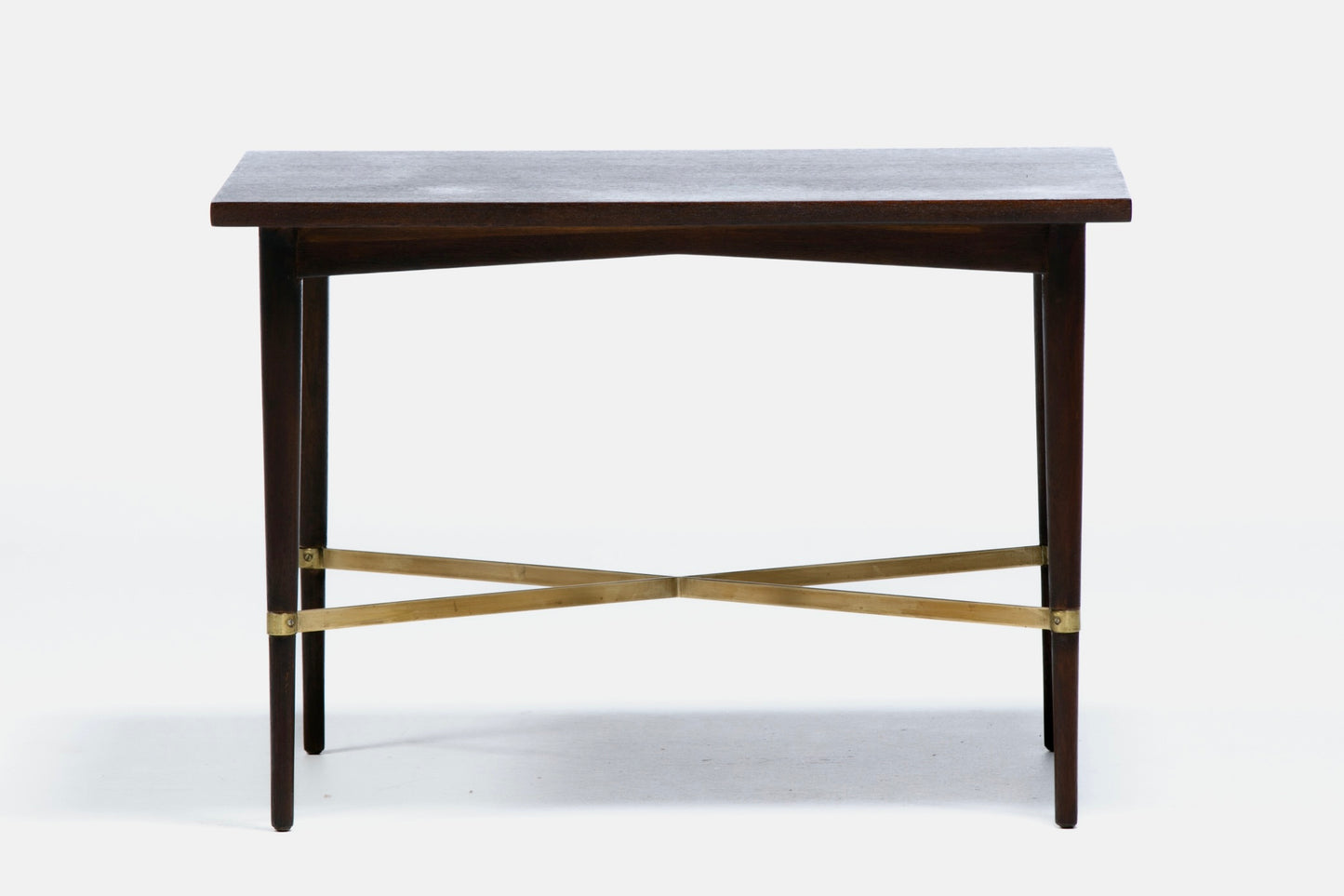Paul McCobb Mahogany Side Table with Brass X Cross Stretcher c. 1950s