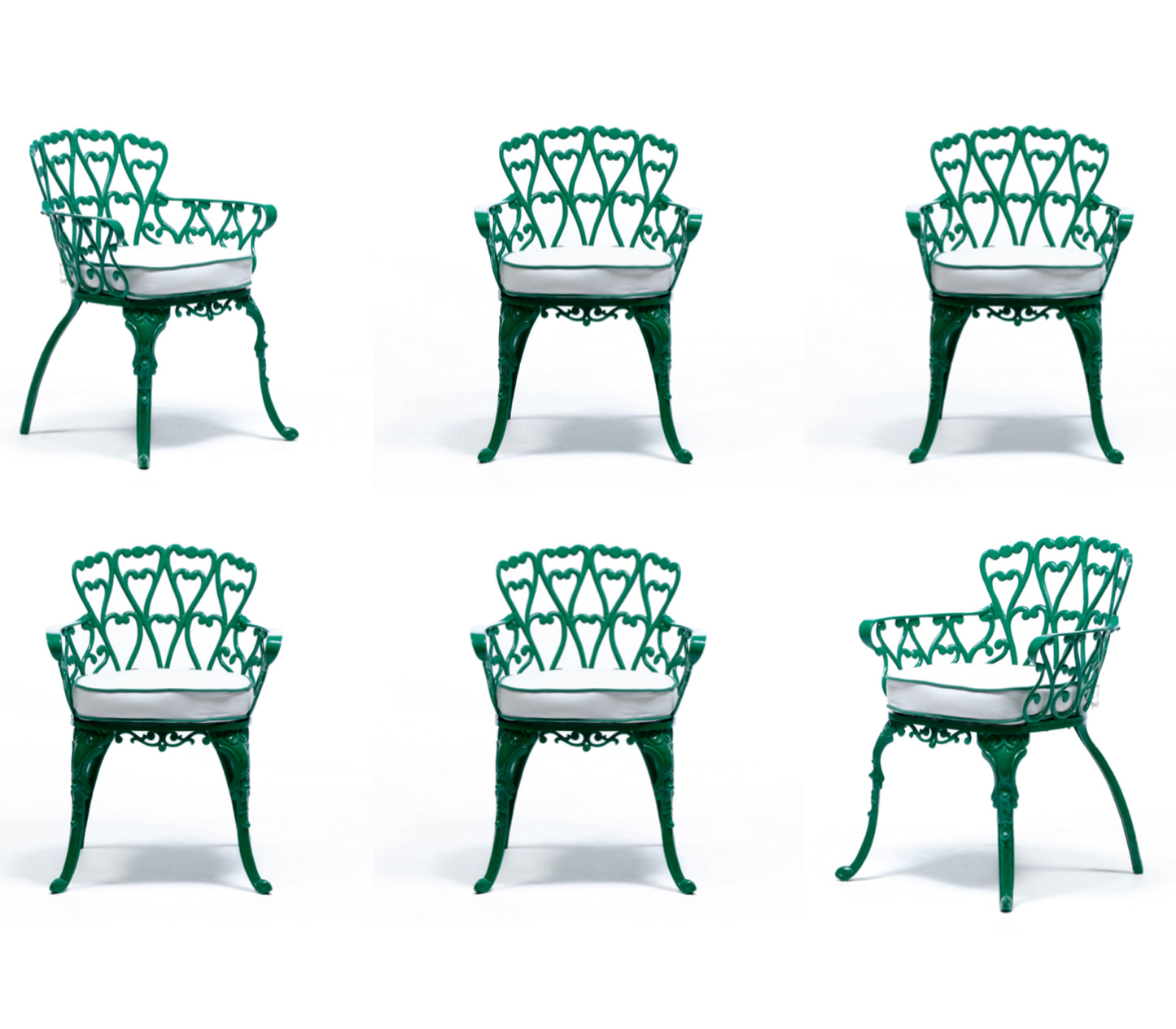 Set of 6 Hollywood Regency Neo Baroque Patio Dining Chairs in Jade Green c. 1960
