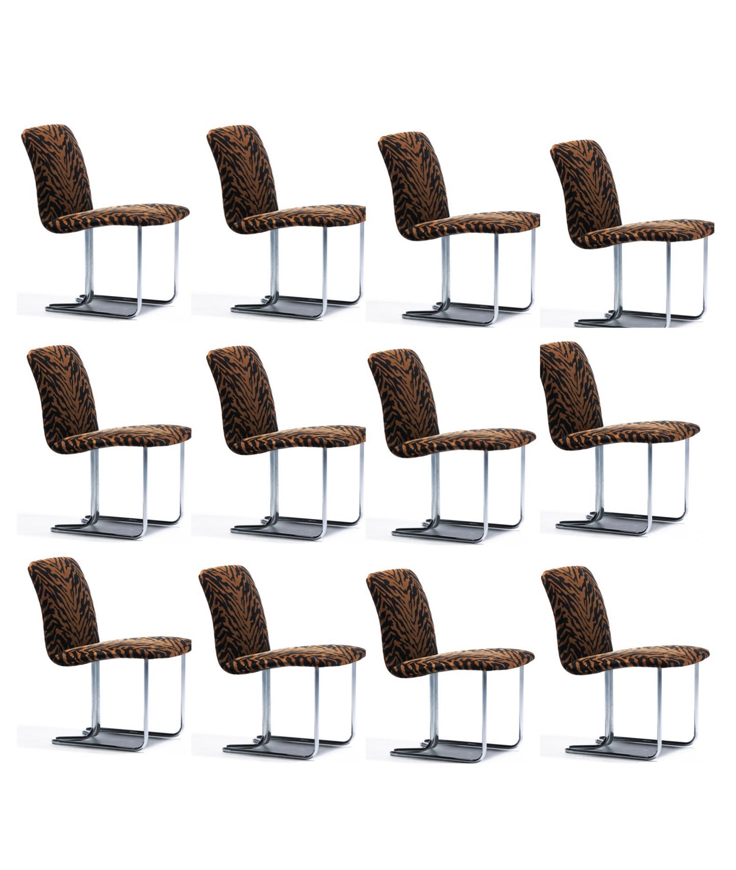 Set of 12 Design Institute of America Chrome Dining Chairs in Black Tiger Velvet