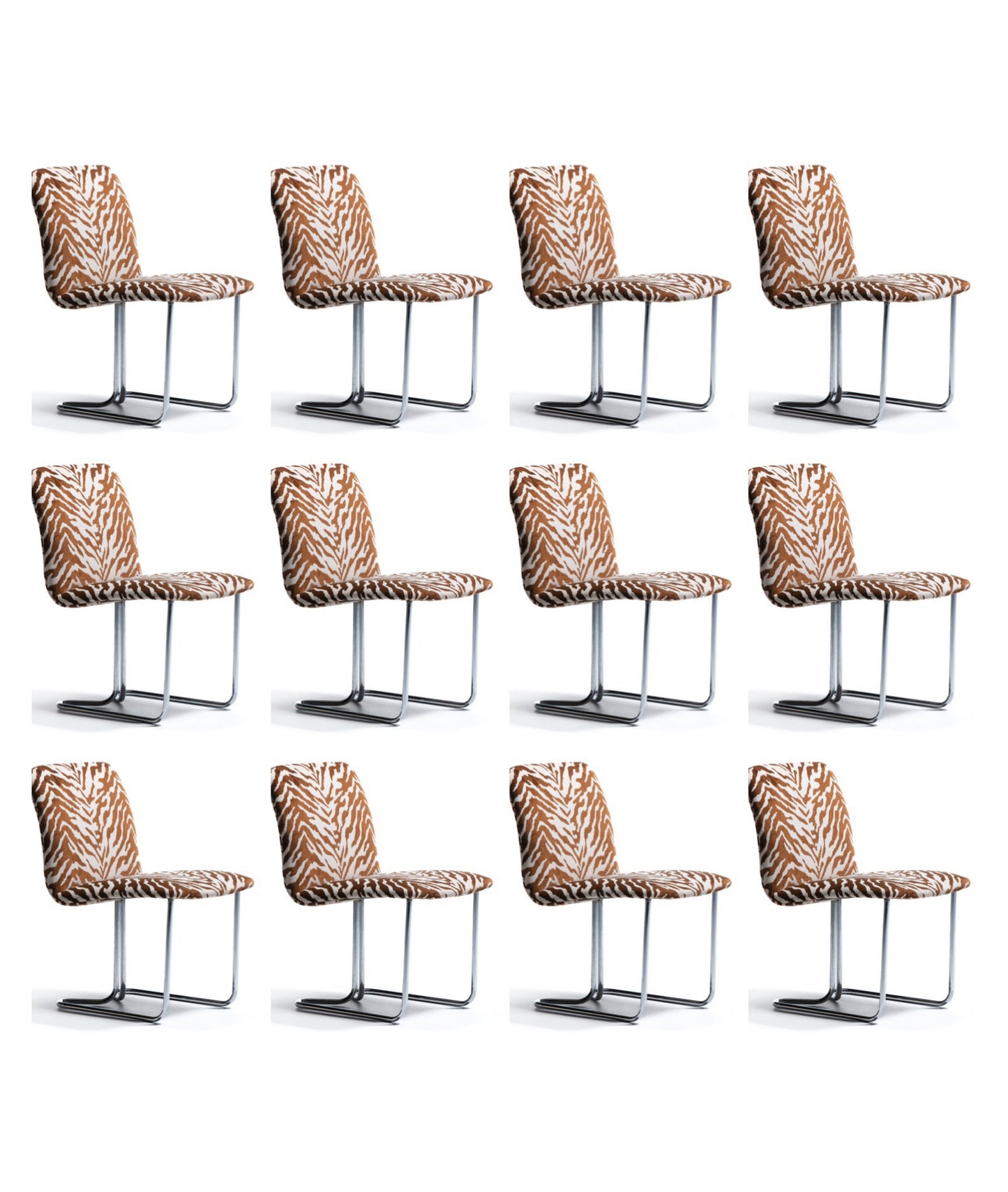 Set of 12 Design Institute of America Chrome Dining Chairs in Ivory Tiger Velvet