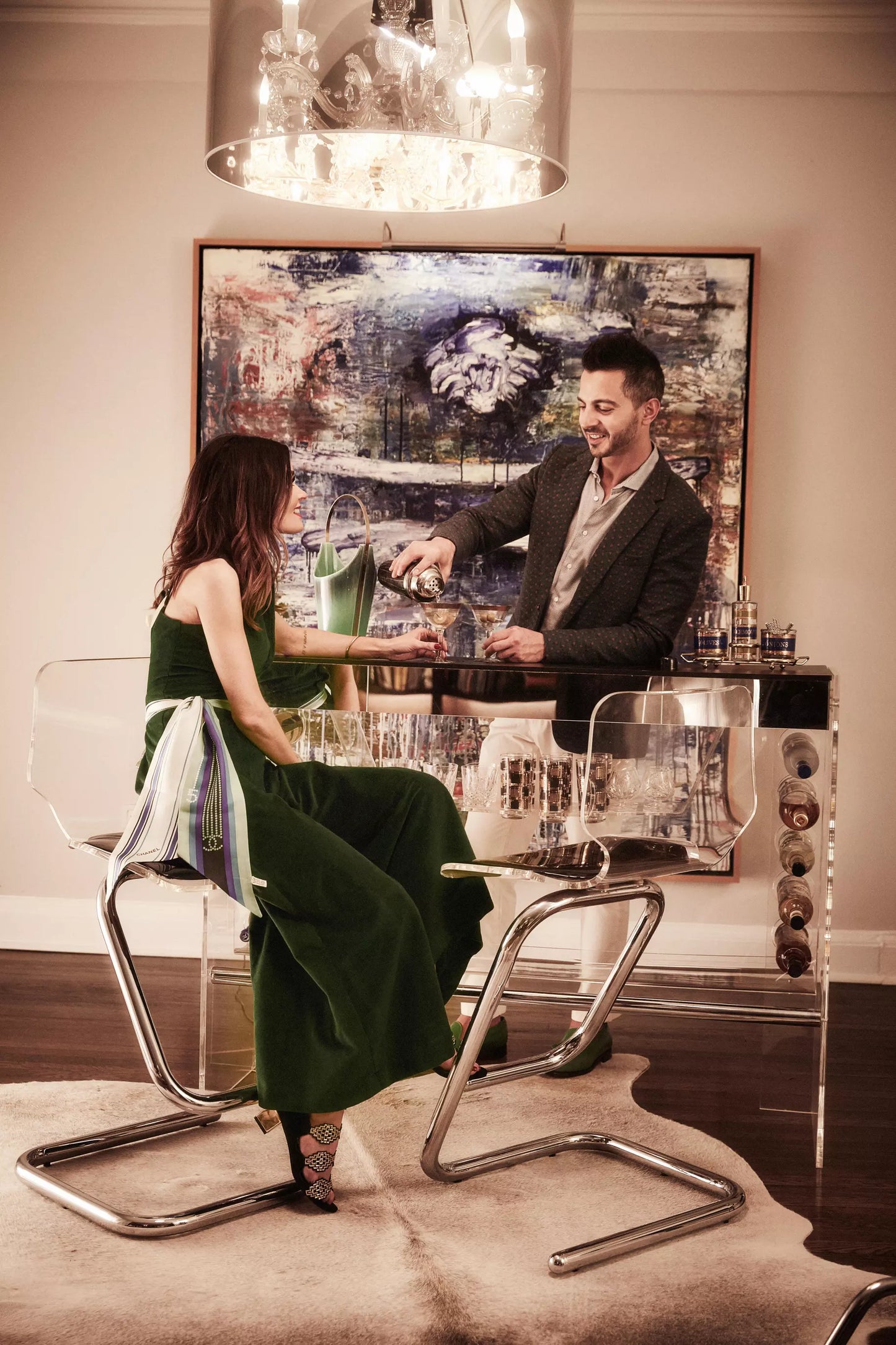 Illuminating Lucite Bar Designed by Luigi Bardini with Ensuite Bar Stools