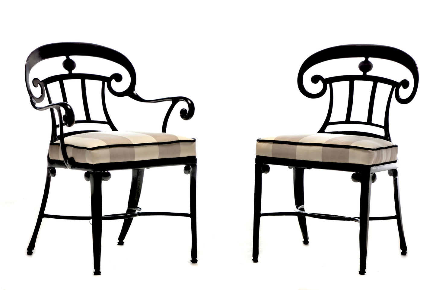Hollywood Regency Style Set of 6 Indoor Outdoor Black Dining Chairs
