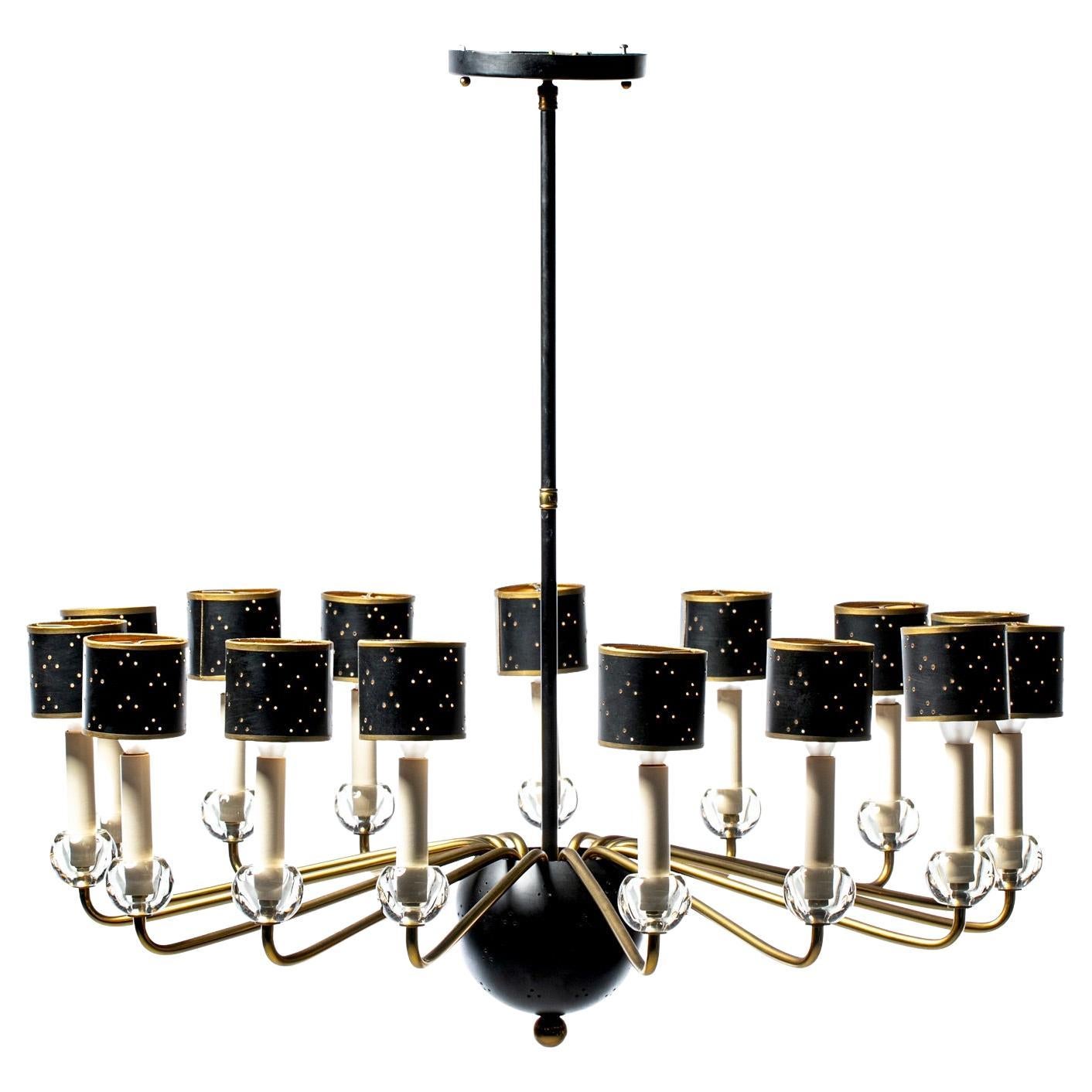 Mid-Century Modern Samuel Marx Style Large Atomic 15-Arm Brass Chandelier