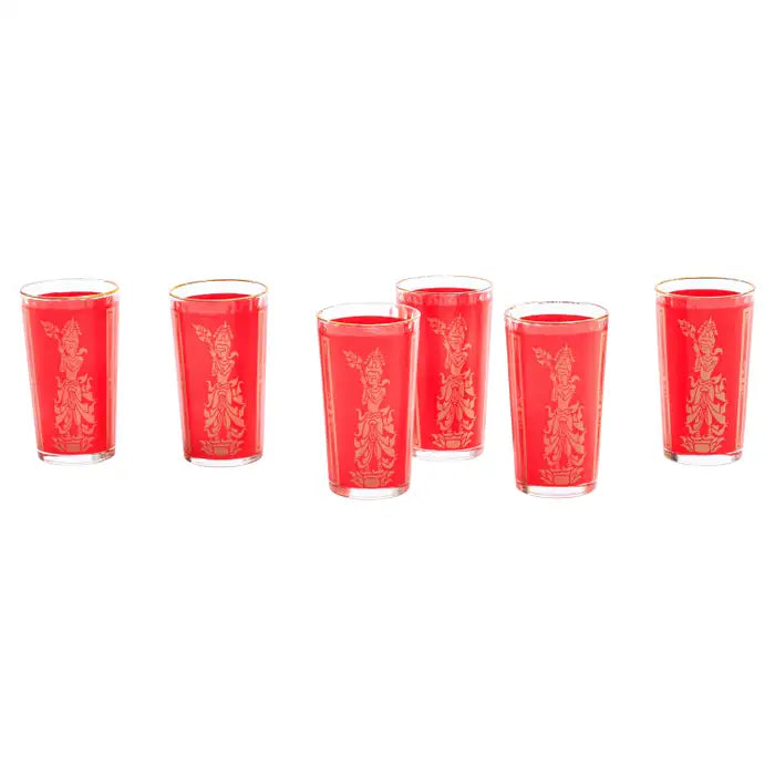 "Thai Princess" Hollywood Regency Printed 22-Karat Gold High Ball Glasses (5")