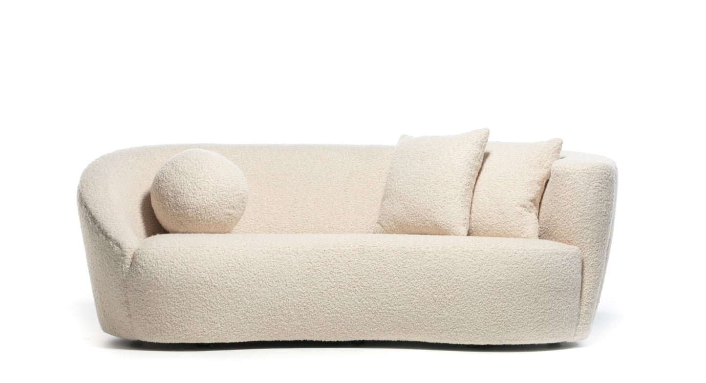 Vladimir Kagan Nautilus Sofa in Ivory White Bouclé by Directional, c. 1990 RIGHT ARM