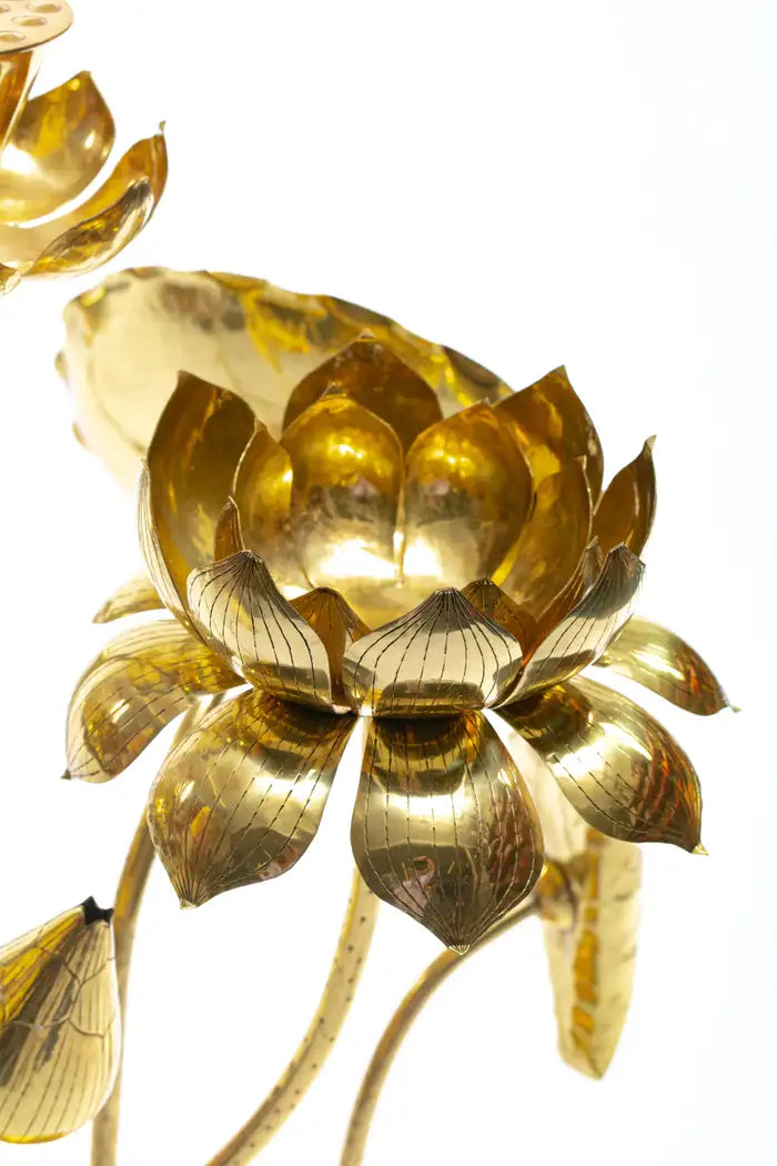 Feldman Chinoiserie Adjustable Brass Lotus Bouquet Sculpture, circa 1970