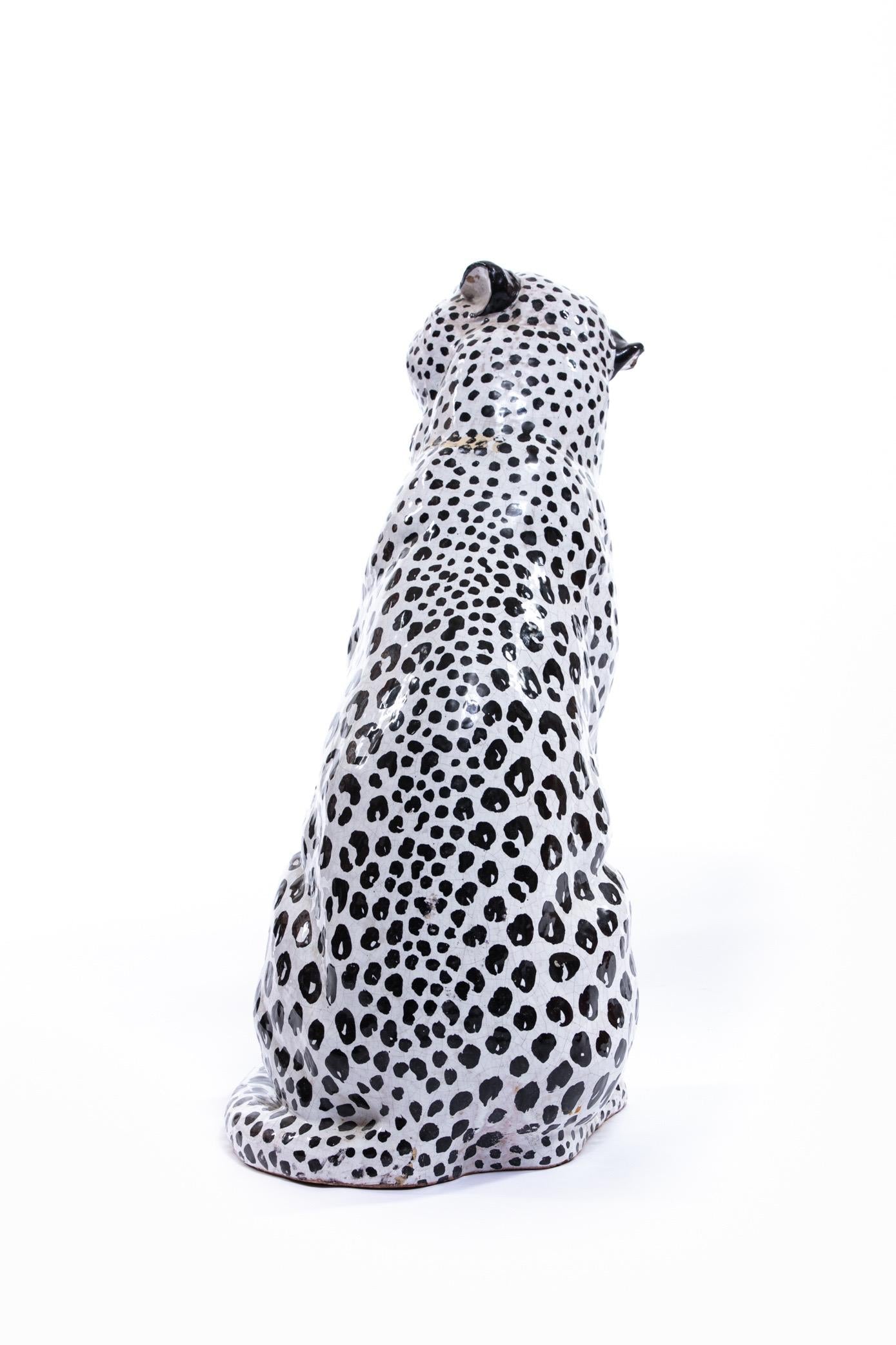 Italian Hollywood Regency Hand Painted Ceramic White Snow Leopard, circa 1960