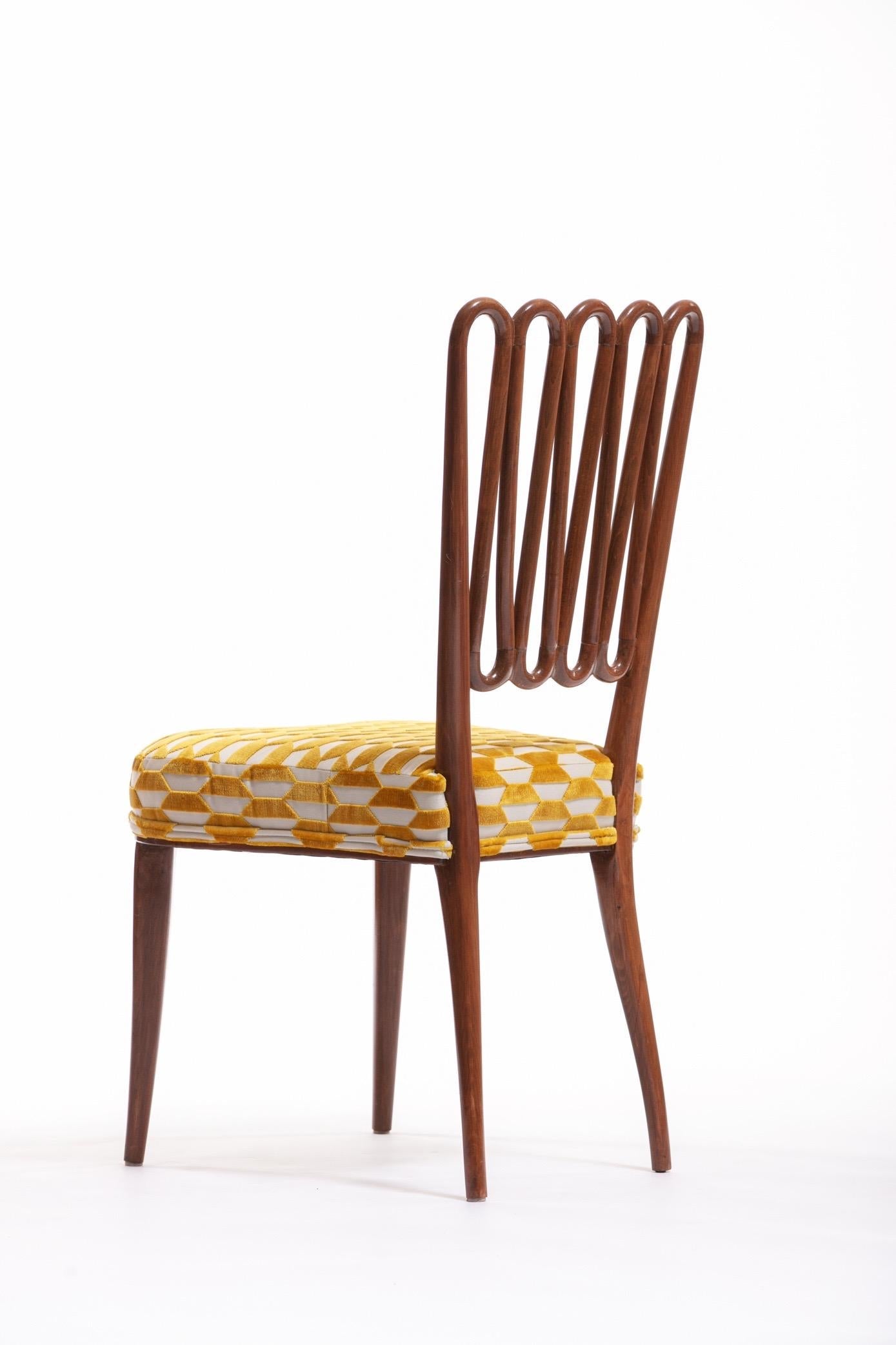 Italian Midcentury Side Chair after Gio Ponti with Gold and Ivory Cut Velvet