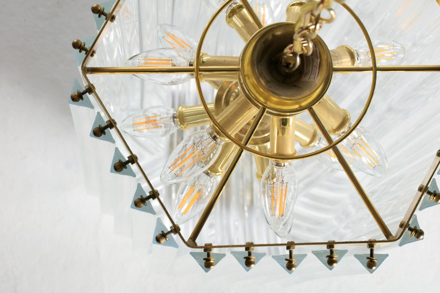 Extra Large Sculptural Lucite and Brass Chandelier, circa 1970s