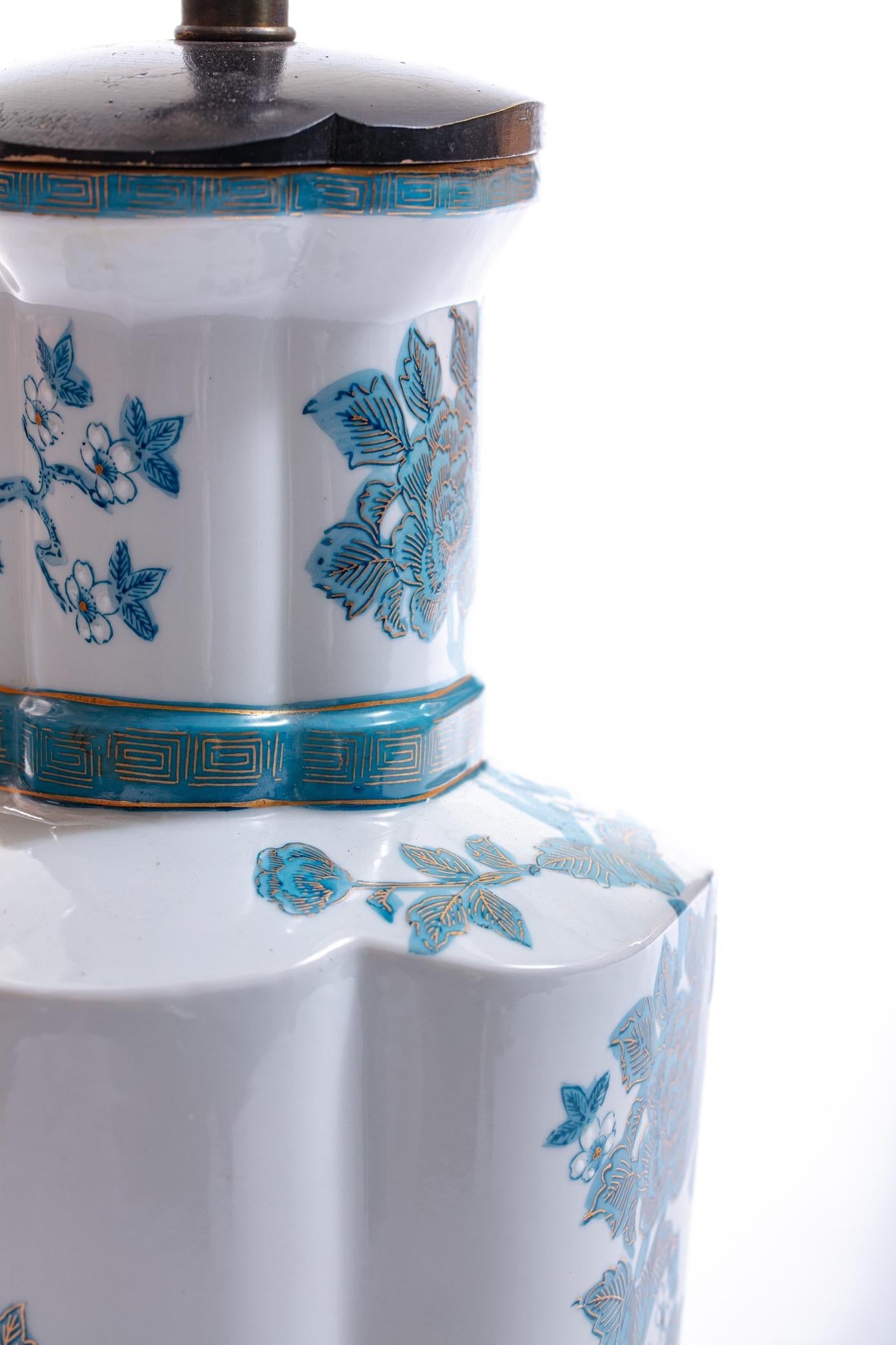 Pair of Blue Chinoiserie Hand Painted Table Lamps in the Style of Billy Haines