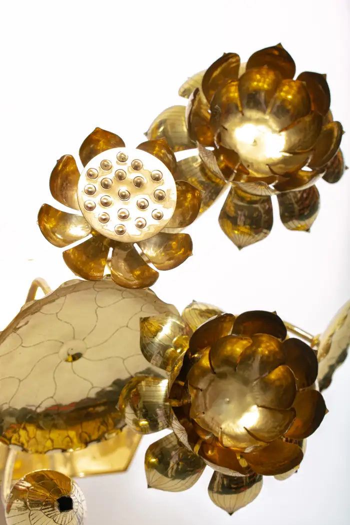 Feldman Chinoiserie Adjustable Brass Lotus Bouquet Sculpture, circa 1970