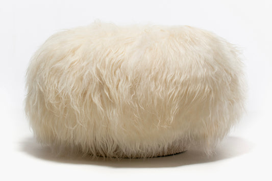 1970s Swivel Mushroom Top Pouf Ottoman in Ivory White Icelandic Sheepskin