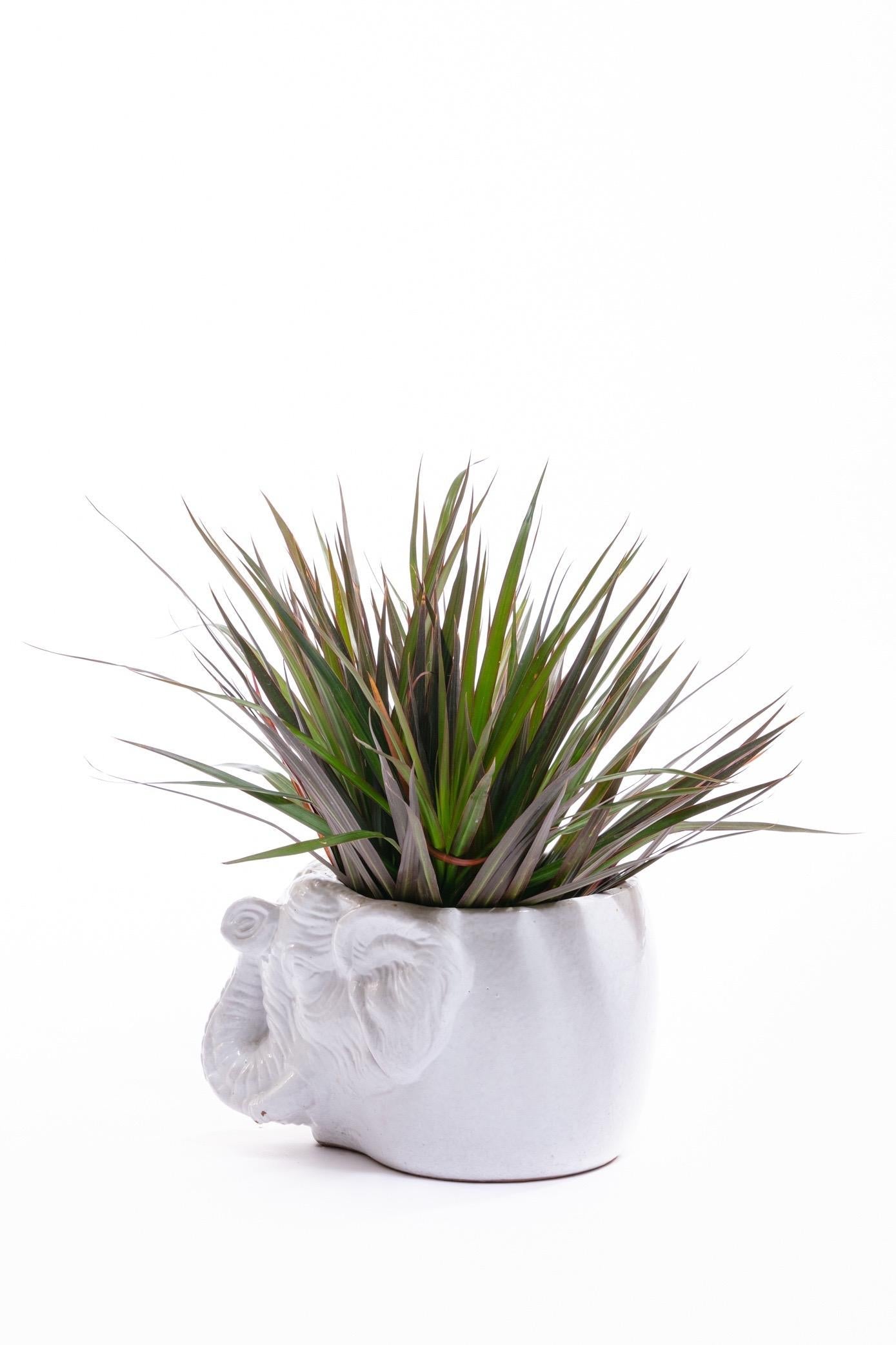 Italian Midcentury Ceramic White Elephant Planter