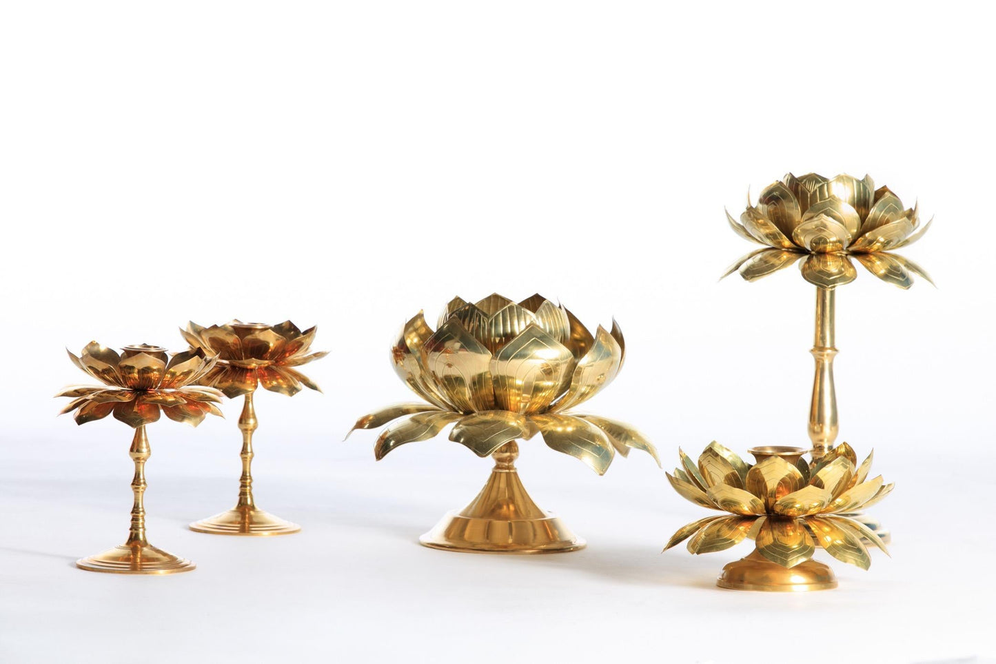 Parzinger Style Large Brass Centerpiece Lotus Candle Holders by Feldman Lighting