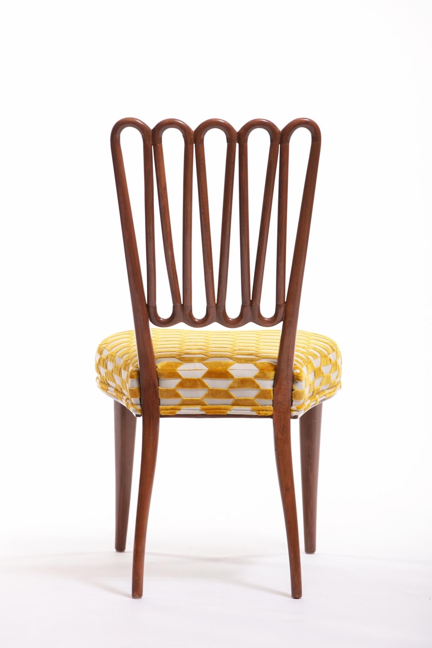 Italian Midcentury Side Chair after Gio Ponti with Gold and Ivory Cut Velvet