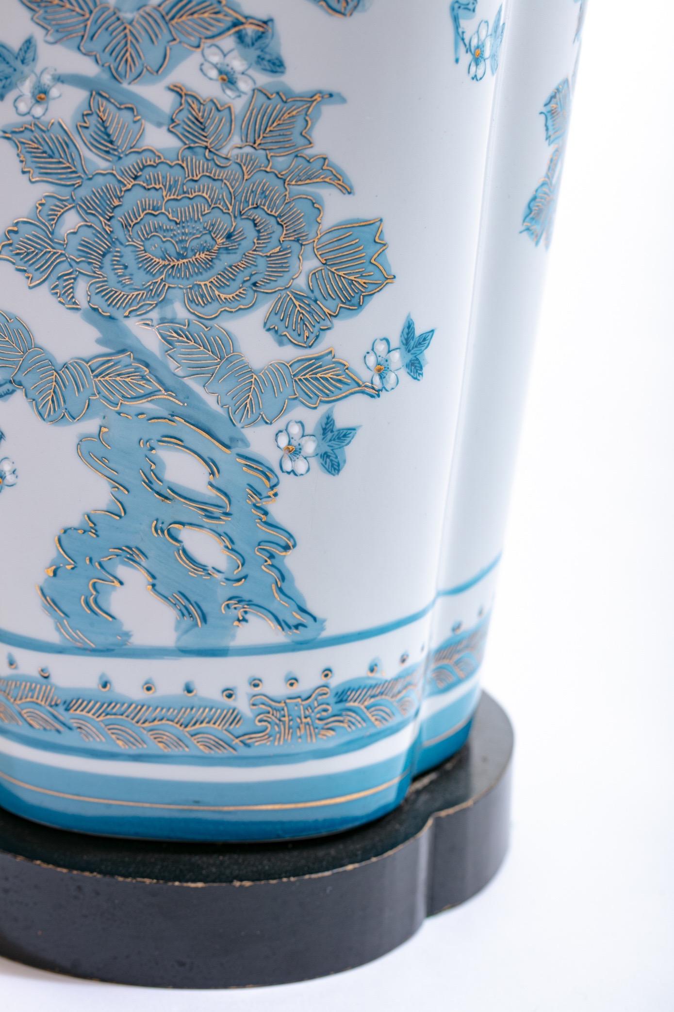 Pair of Blue Chinoiserie Hand Painted Table Lamps in the Style of Billy Haines