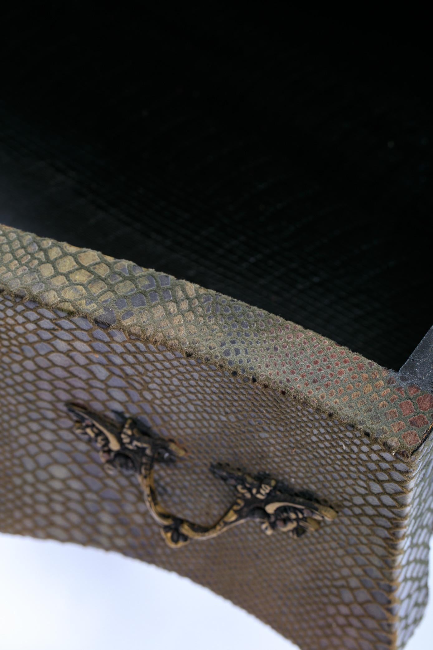 Louis XV Style Bombé Commode Wrapped in Olive Green Faux Snakeskin