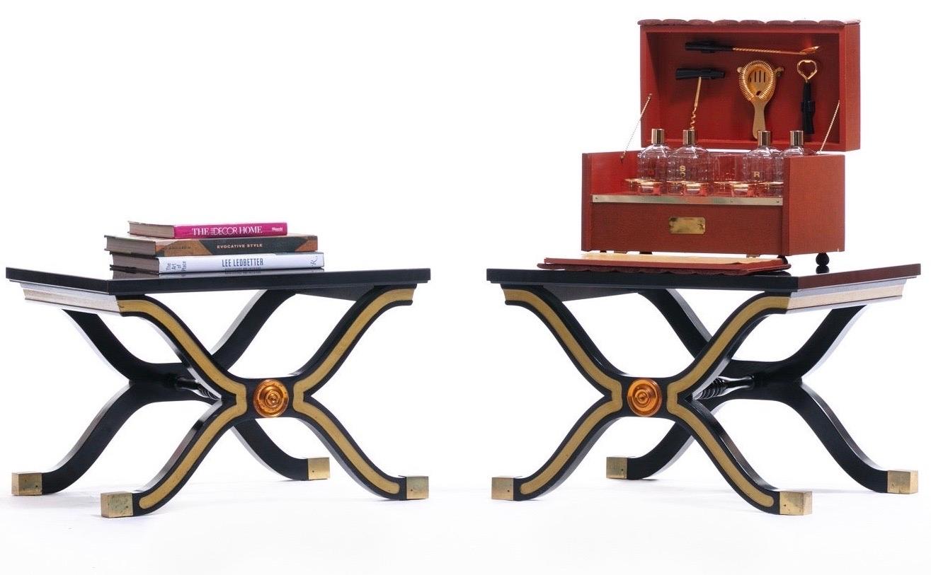 Pair of Dorothy Draper España Side Tables in Original Black and Gold Lacquer