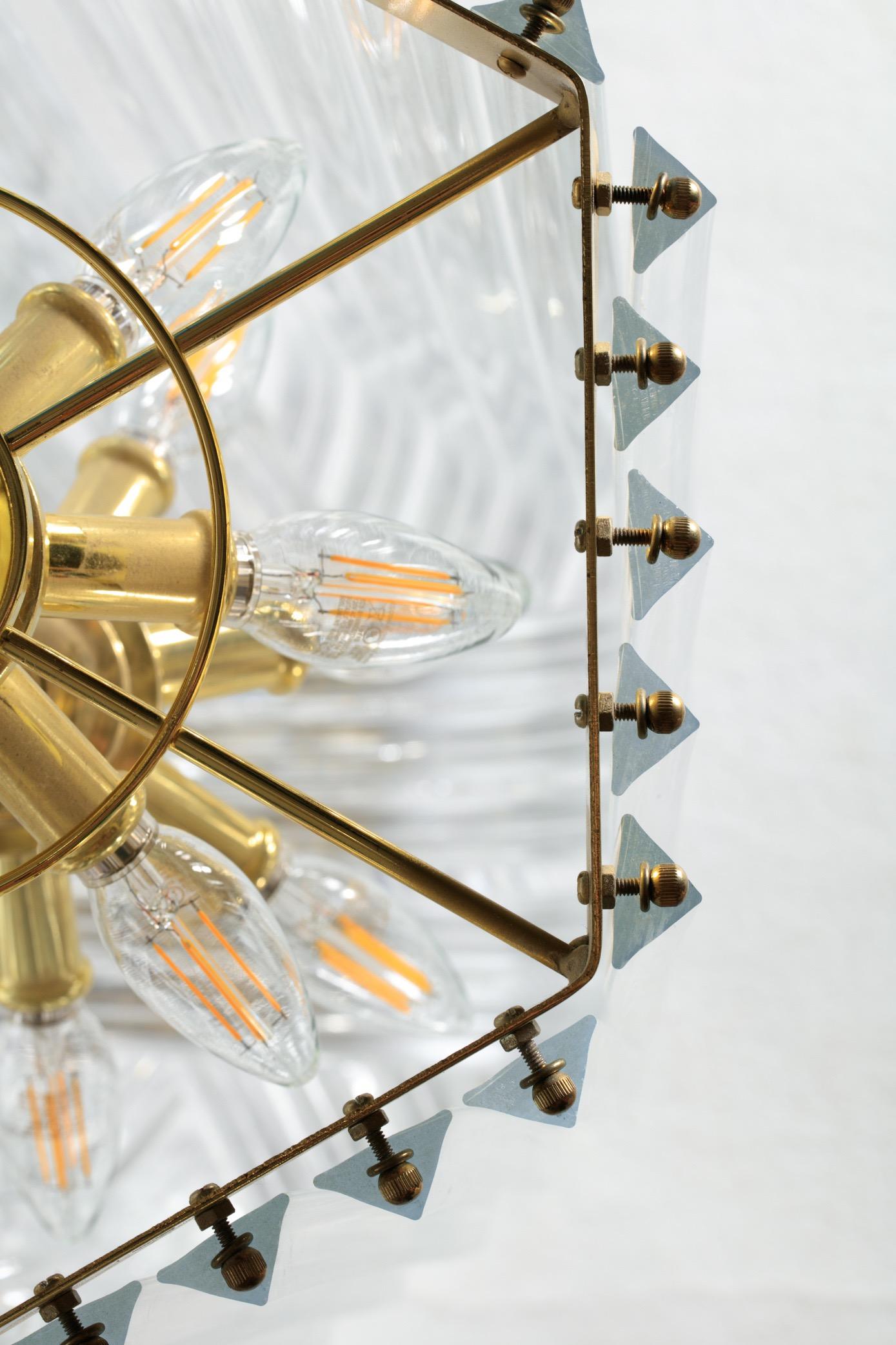 Extra Large Sculptural Lucite and Brass Chandelier, circa 1970s