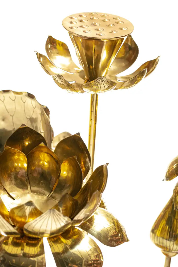 Feldman Chinoiserie Adjustable Brass Lotus Bouquet Sculpture, circa 1970