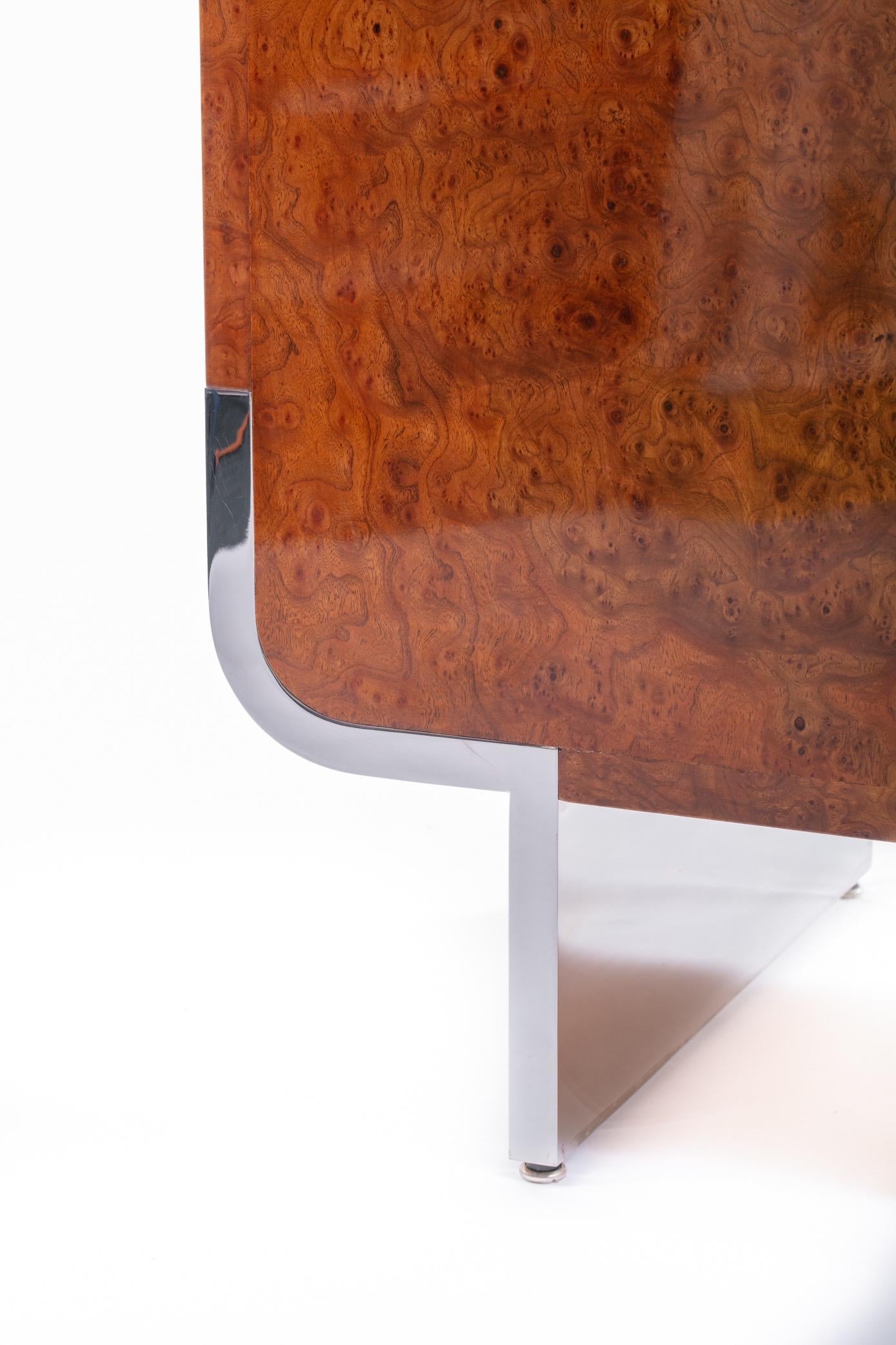 Pace Burl Wood and Chrome Credenza by Leon Rosen, circa 1974