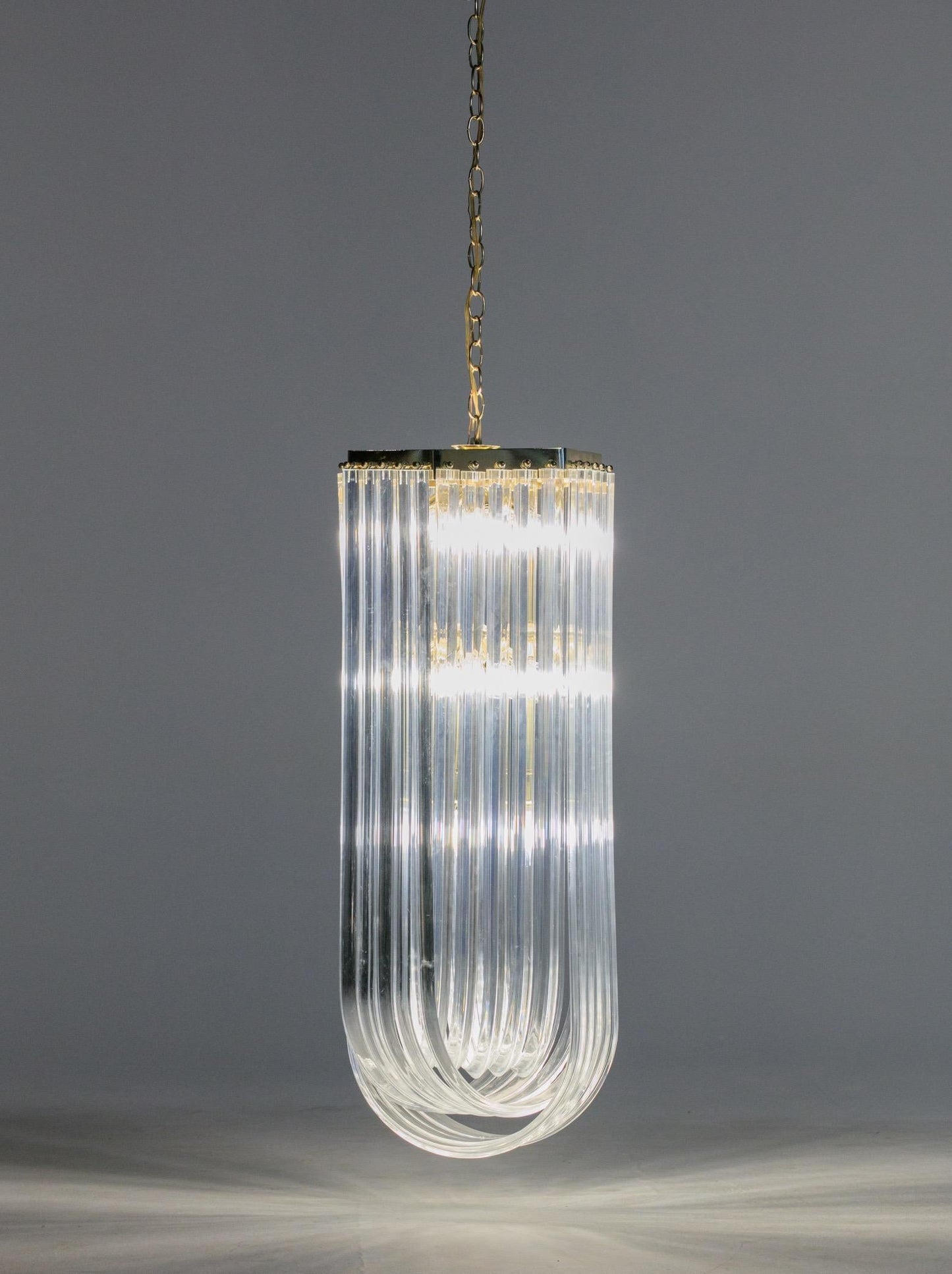 Extra Large Sculptural Lucite and Brass Chandelier, circa 1970s