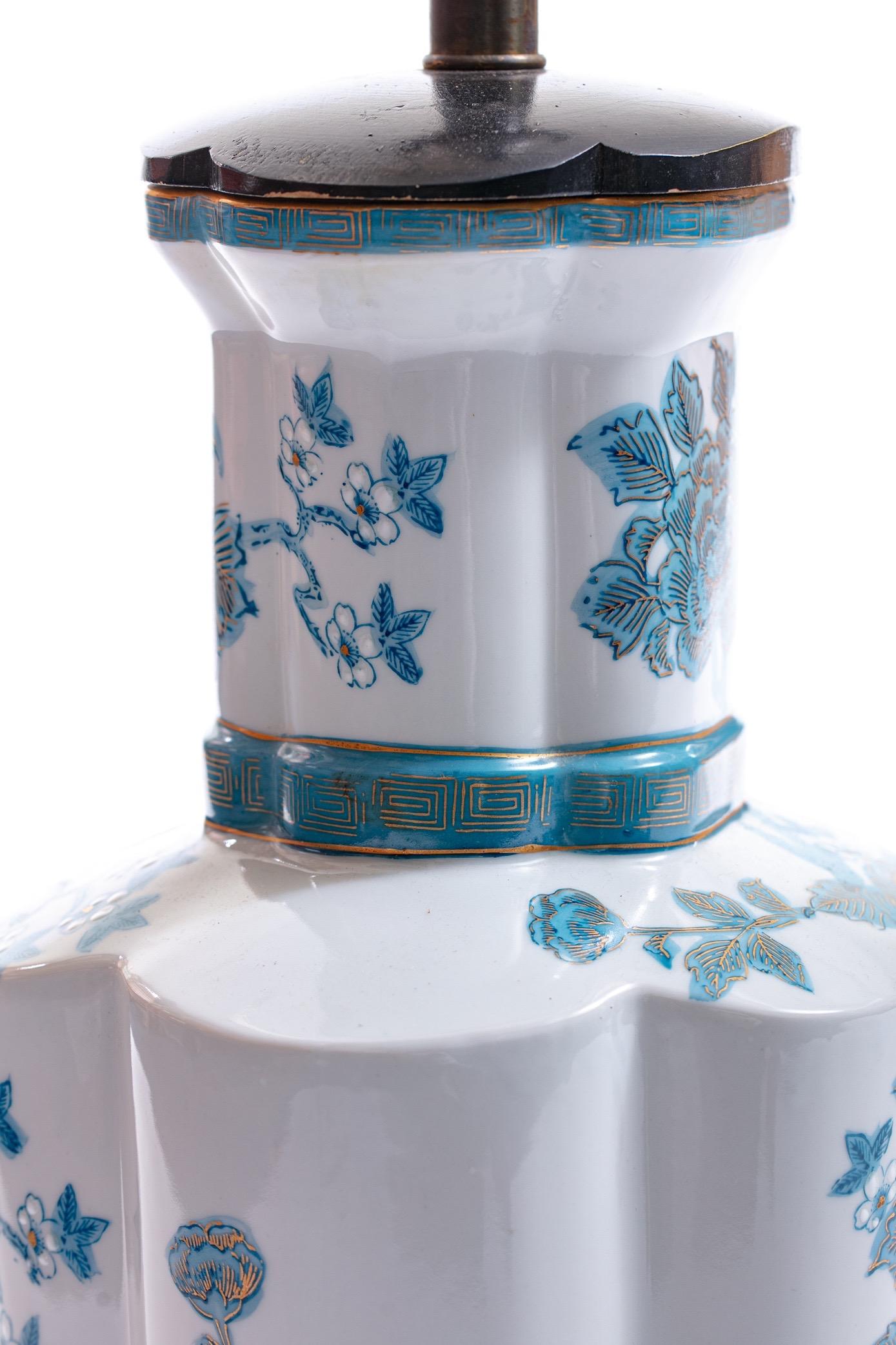 Pair of Blue Chinoiserie Hand Painted Table Lamps in the Style of Billy Haines