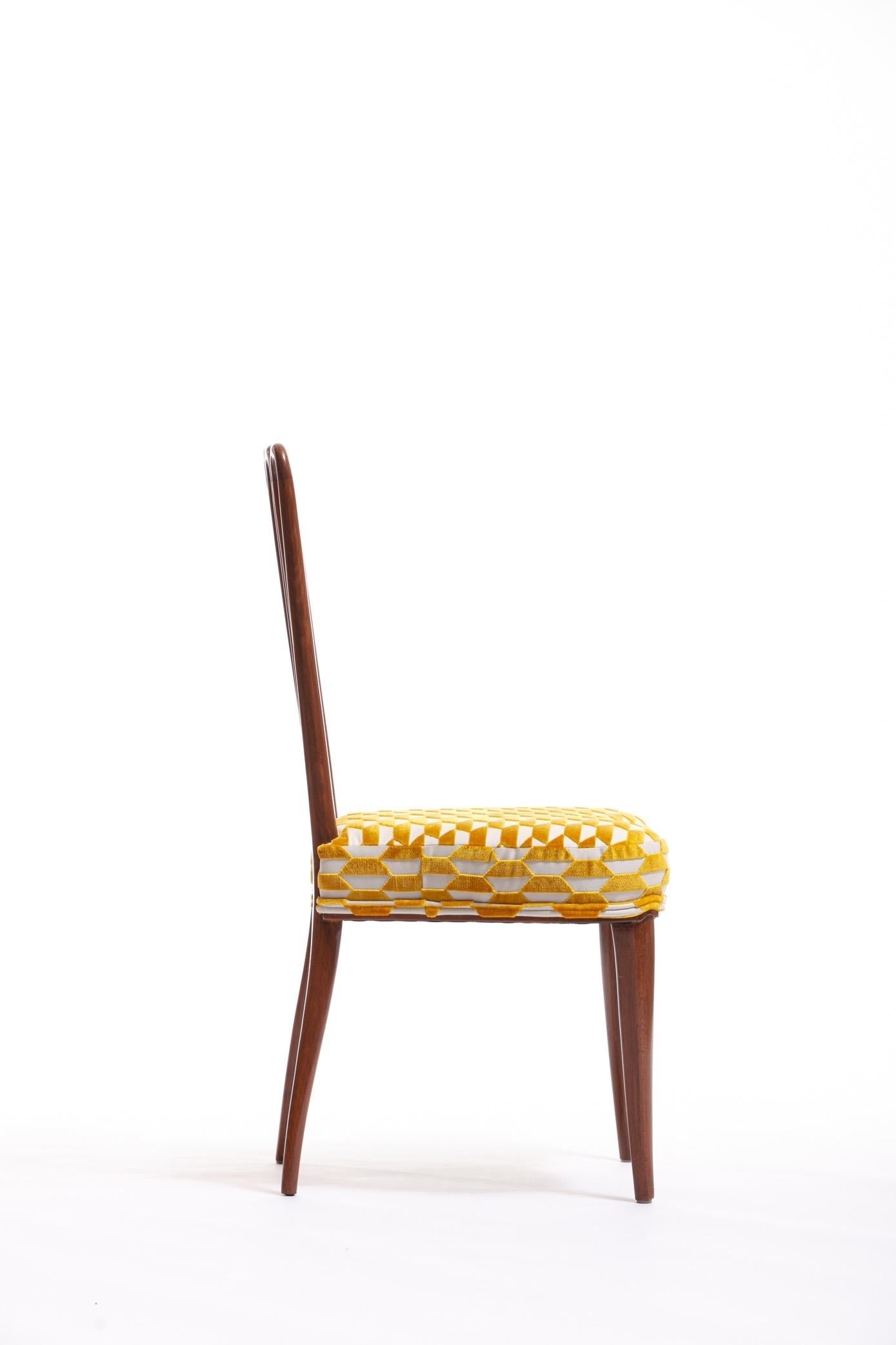 Italian Midcentury Side Chair after Gio Ponti with Gold and Ivory Cut Velvet