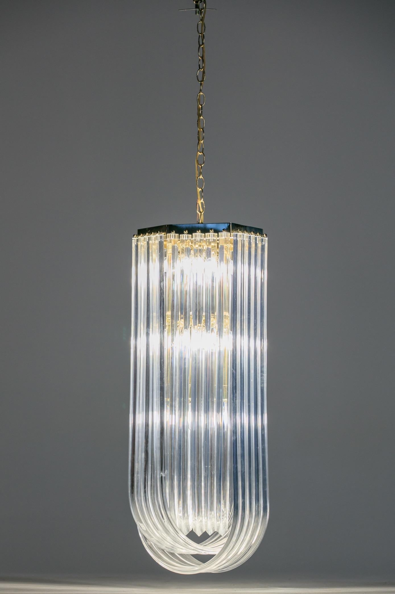 Extra Large Sculptural Lucite and Brass Chandelier, circa 1970s