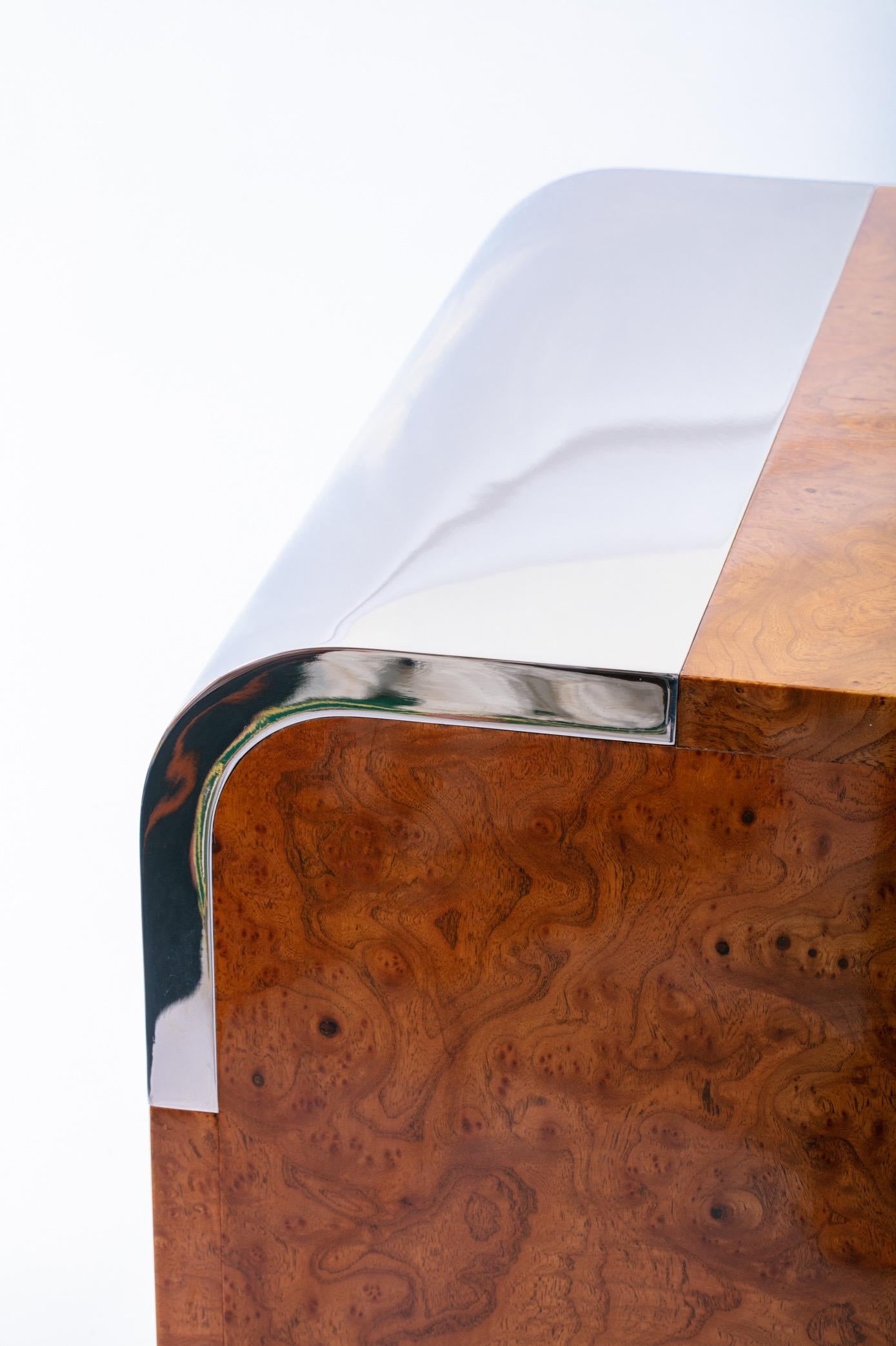 Pace Burl Wood and Chrome Credenza by Leon Rosen, circa 1974