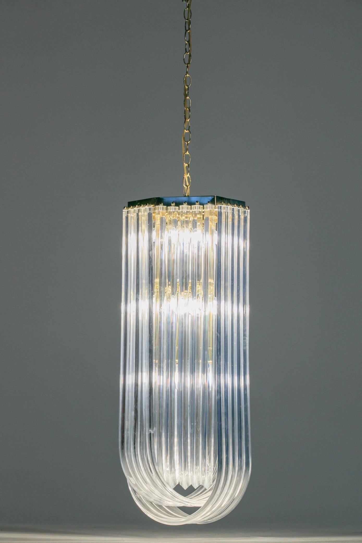 Extra Large Sculptural Lucite and Brass Chandelier, circa 1970s