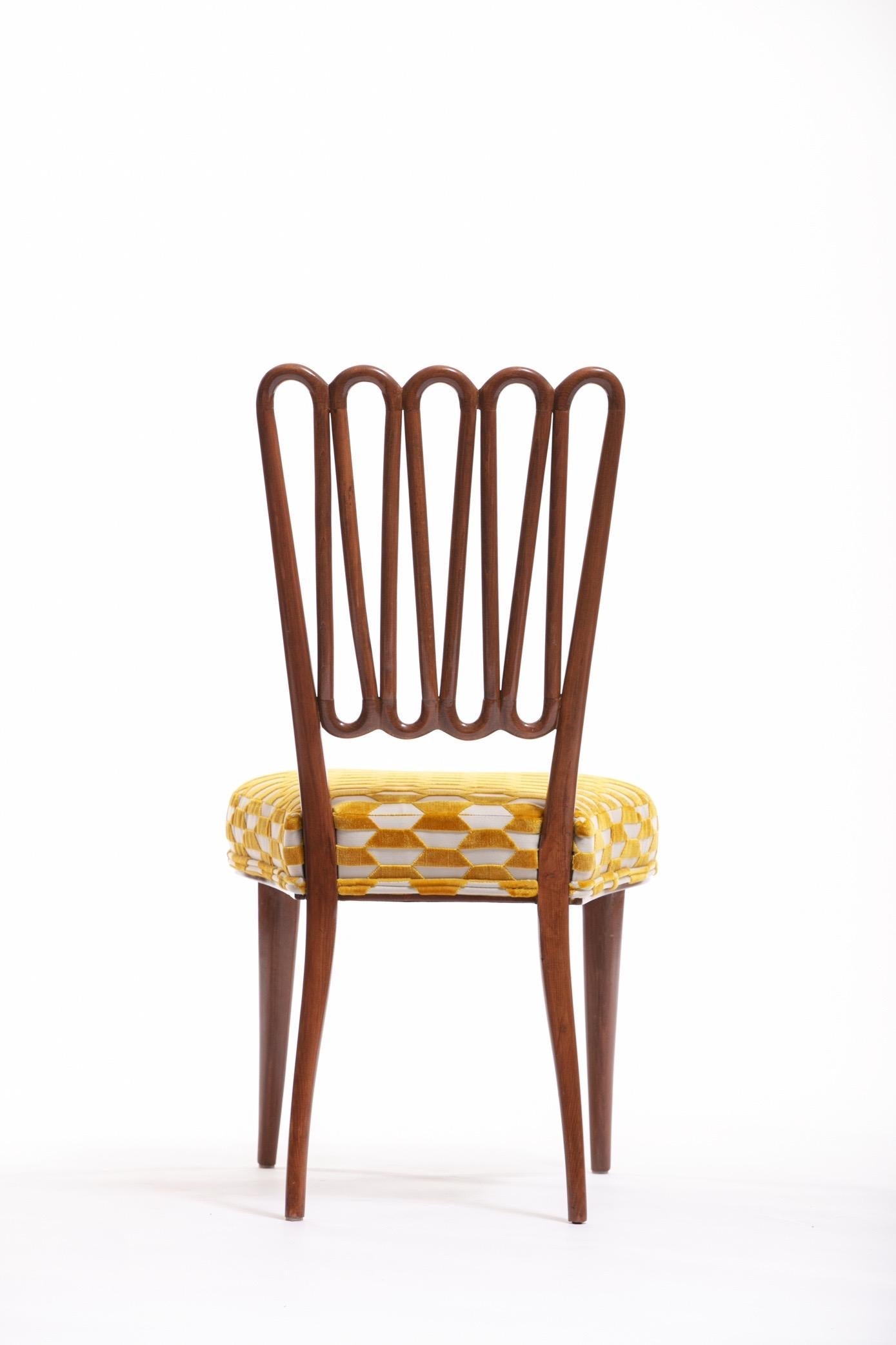 Italian Midcentury Side Chair after Gio Ponti with Gold and Ivory Cut Velvet