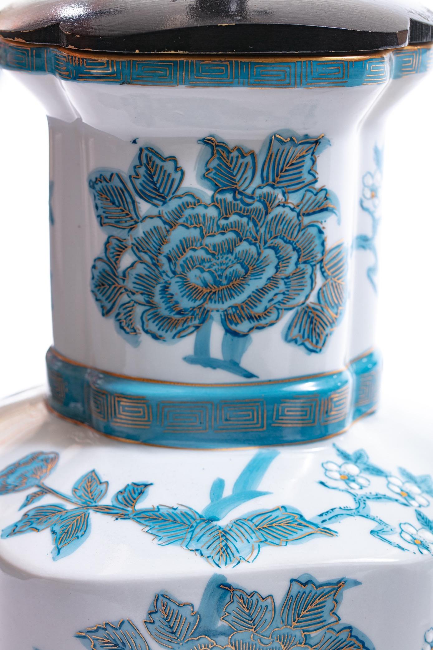 Pair of Blue Chinoiserie Hand Painted Table Lamps in the Style of Billy Haines