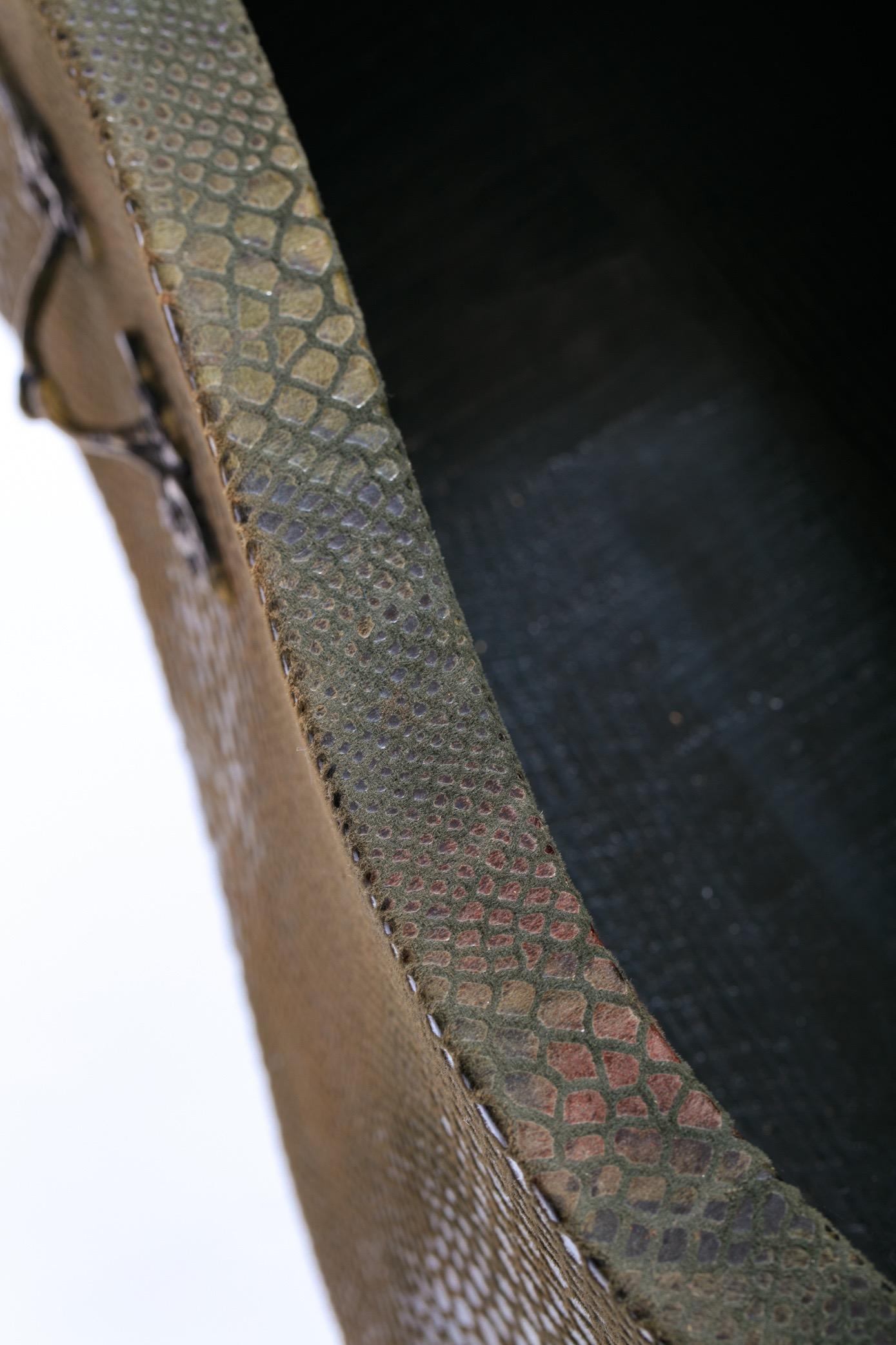 Louis XV Style Bombé Commode Wrapped in Olive Green Faux Snakeskin