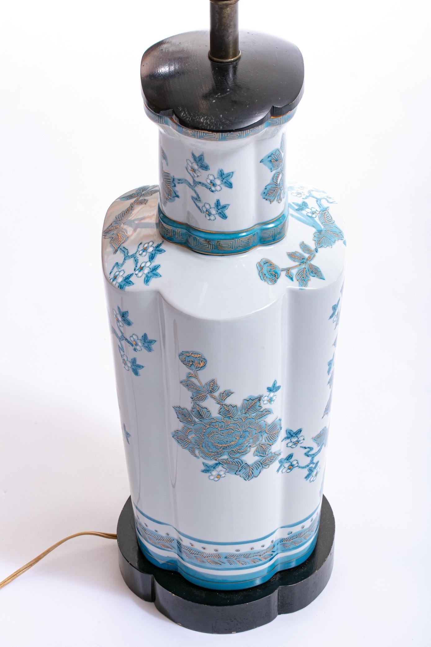 Pair of Blue Chinoiserie Hand Painted Table Lamps in the Style of Billy Haines