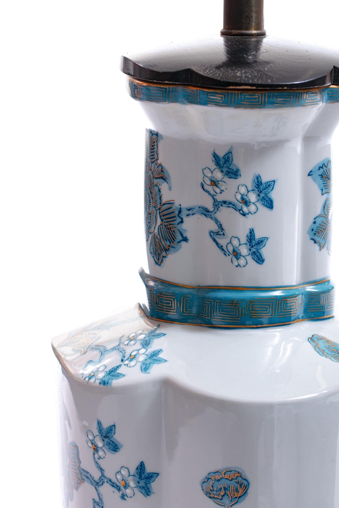 Pair of Blue Chinoiserie Hand Painted Table Lamps in the Style of Billy Haines