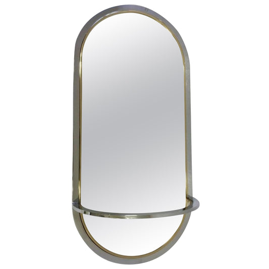 1970s Oval Chrome & Brass Mirror with Console for DIA