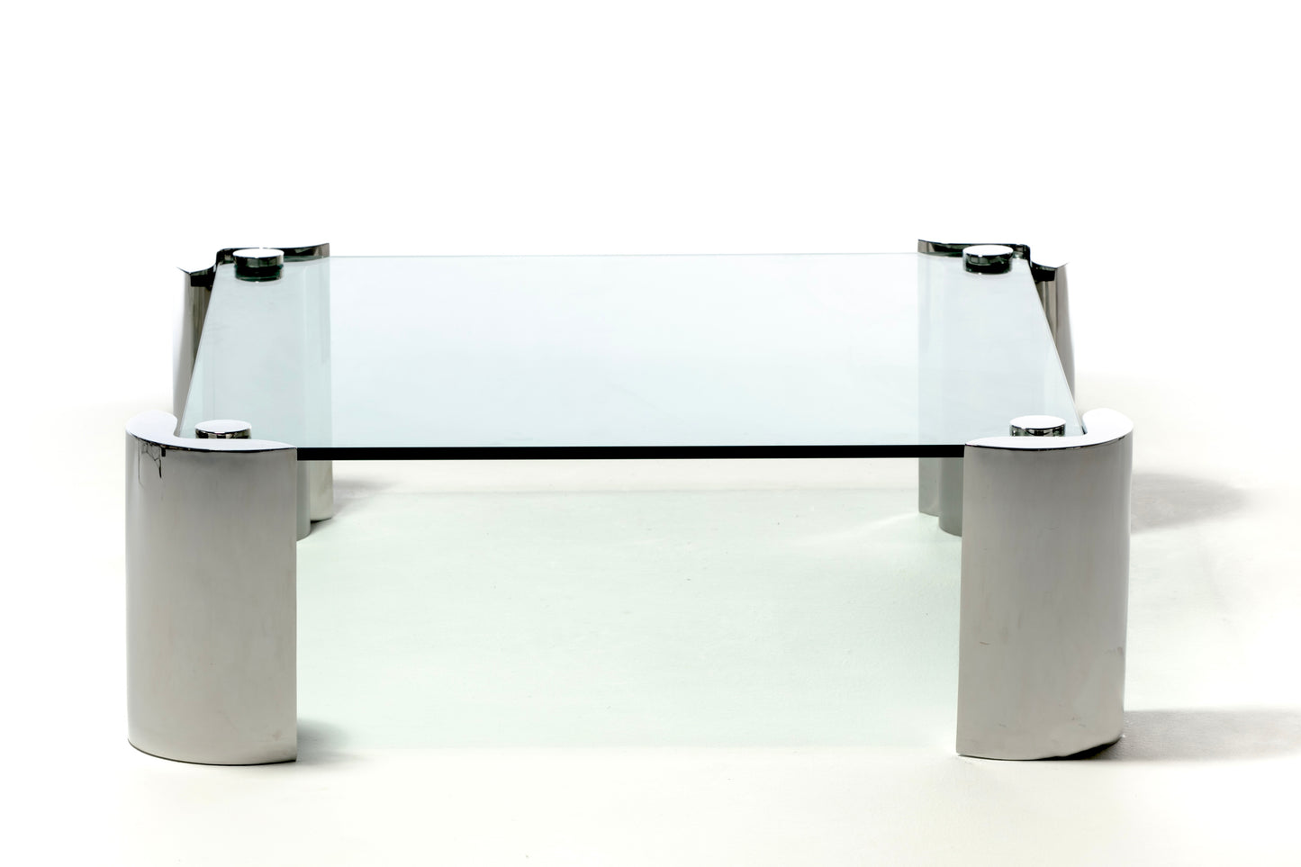 1980s Sculptural Karl Springer Coffee Table in Glass and Stainless Steel