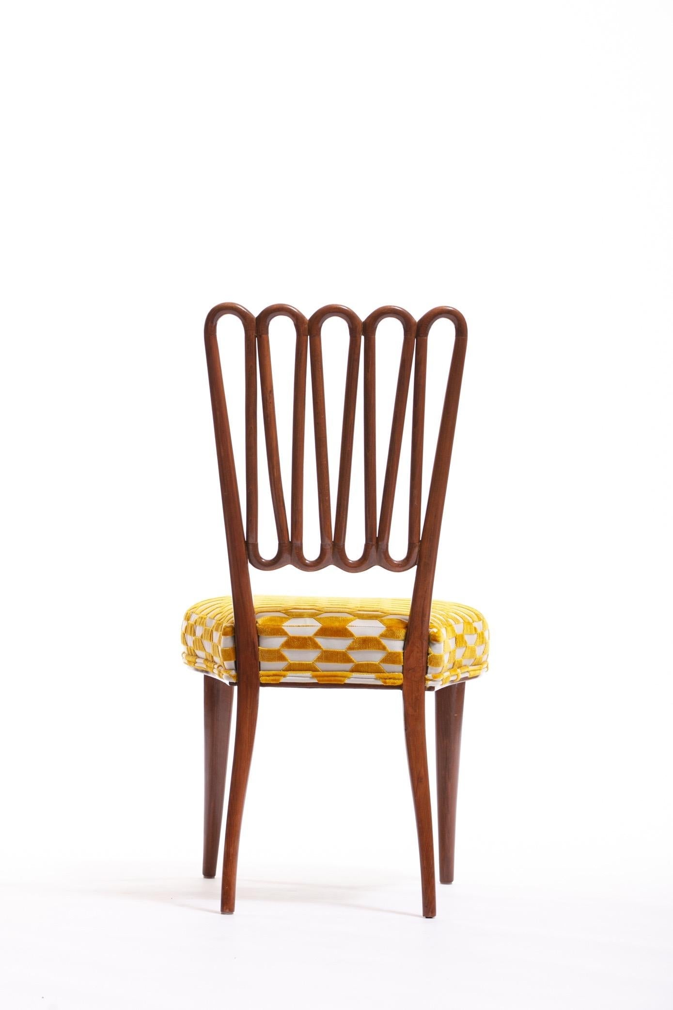 Italian Midcentury Side Chair after Gio Ponti with Gold and Ivory Cut Velvet