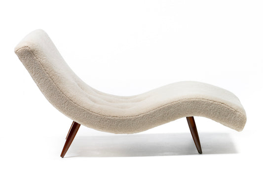 Adrian Pearsall Wave Lounge in Plush Faux Vanilla Bean Shearling on Walnut Legs