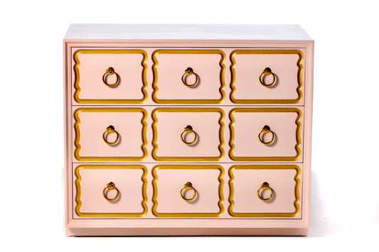 Authentic Dorothy Draper España Chest Lacquered in Pink & Gold circa 1955