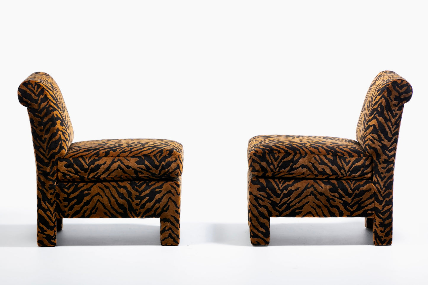 Billy Baldwin Style Hollywood Regency Slipper Chairs in Tiger Velvet