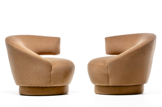 Vladimir Kagan Caterpillar Chairs Newly Upholstered in Camel Color Mohair